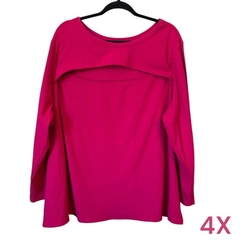 PRETTY PINK TOP w/NECKLINE CUTOUT DETAIL PLUS: 4X #W - Picture 1 of 8